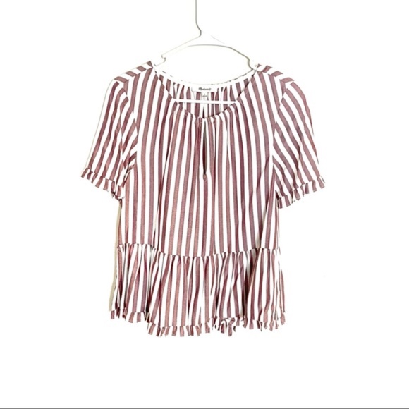 NWOT Madewell Stanza Ruffle Hem Top in Stripe - Picture 2 of 9
